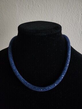 SWAROVSKI Stardust Dark Blue Fishnet Tube Crystal Necklace